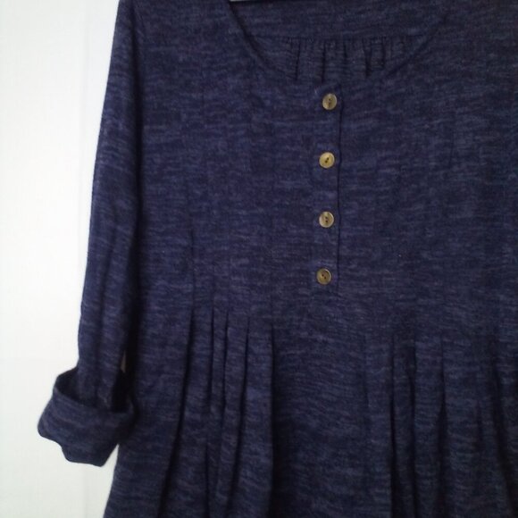 New Directions Shirt Women L Long Roll Tab Sleeve Pleated Top Button Blue - Picture 10 of 16